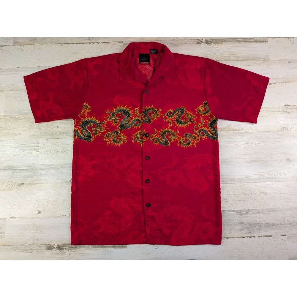 Vintage C-Two Shirt Mens Large Red Dragon Rave Grunge Double Sided Button Up